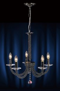 Elena 56cm Pendant 5 Light E14 Black Chrome/Crystal