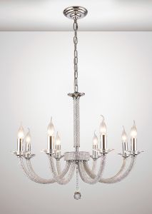 Elena 70cm Pendant 8 Light E14 Polished Chrome/Crystal