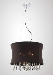 Niki 50cm Pendant 4 Light E14 With Black Shade Polished Chrome/Smoked Crystal