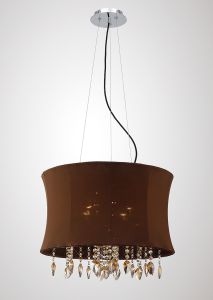 Niki 50cm Pendant 4 Light E14 With Brown Shade Polished Chrome/Coffee Crystal