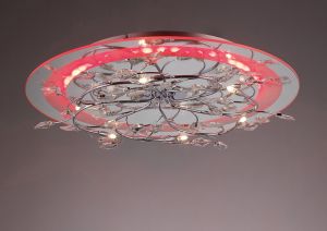 Aurora 56cm Flush Ceiling Round 6 Light G4 With RGB LEDs Chrome/Crystal (Not Suitable For Mail Order Sales, COLLECTION ONLY), NOT LED/CFL Compatible