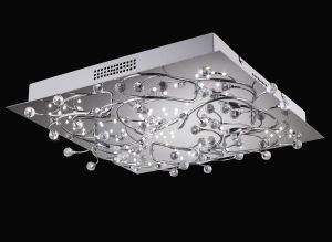 Fia Flush Ceiling Square 6 Light G4 With White LEDs Polished Chrome/Crystal, NOT LED/CFL Compatible