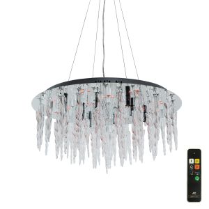 Tropez 65cm Flat Pendant 8 LightWith RGB LEDs And Remote Control Polished Chrome/Glass