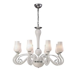Perris 80cm Pendant 8 Light G9 Polished Chrome/Glass/White (Item is Not Suitable For Mail Order Sales, COLLECTION ONLY)