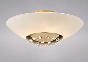 Amada 45cm Flush Ceiling 6 Light G9, French Gold/Opal White Glass