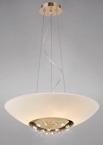 Amada 45cm Pendant 6 Light G9, French Gold/Opal White Glass