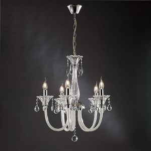 Lavinea Pendant 5 Light E14 Polished Chrome/White Glass/Crystal (Item is Not Suitable For Barbarescol Order Sales, COLLECTION ONLY)