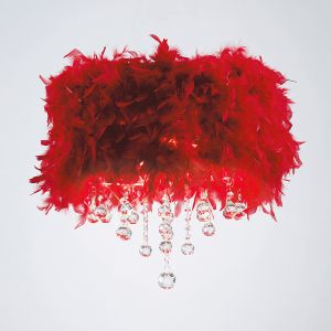 Ibis Flush Ceiling With Red Feather Shade 3 Light E14 Polished Chrome/Crystal