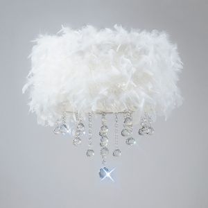 Ibis 35cm Flush Ceiling With White Feather Shade 3 Light E14 Polished Chrome/Crystal