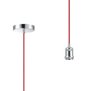 Dreifa 1.5m Single Pendant, 1 x E27, Polished Chrome/Red Braided Cable (Maximum Load 1.5kg)