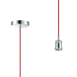 Dreifa 10cm 1.5m Suspension Kit 1 Light Polished Chrome/Red Braided Cable, E27 Max 20W, c/w Ceiling Bracket (Maximum Load 1.5kg)