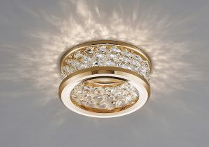 Dante 8.3cm GU10 Downlight 1 Light With 3 Levels Of Crystal Beads French Gold/Clear, Cut Out: 60mm