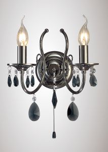 Luna Wall Lamp 2 Light E14 Black Chrome/Crystal