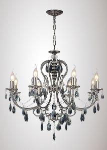 Luna 77cm Crystal Ceiling 8 Light E14 Black Chrome/Crystal