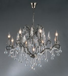 Pescara Pendant Round 9 Light E14 Black Chrome/Crystal