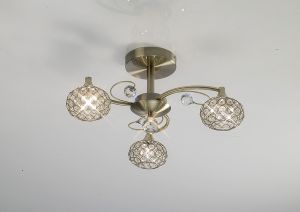 Cara Semi Flush 3 Light G9 Antique Brass/Crystal