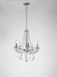 Kyra Pendant 5 Light E14 Satin Nickel/Crystal