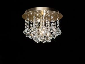 Acton Flush Ceiling 1 Light E14, 25cm Round, Antique Brass/Sphere Crystal