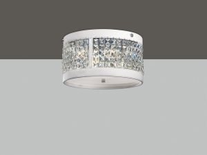 Celsa 35cm Flush Ceiling 3 Light E14 Polished Chrome/White Faux Leather/Crystal