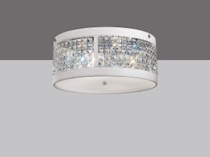 Celsa Flush Ceiling 4 Light E14 Polished Chrome/White Faux Leather/Crystal
