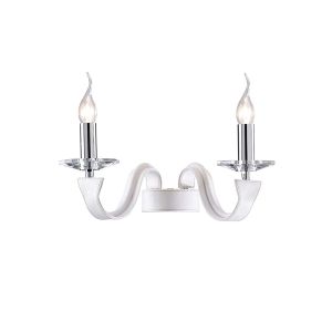 Nardini Wall Lamp 2 Light E14 Polished Chrome/White Faux Leather/Crystal