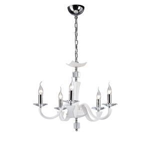 Nardini Pendant 5 Light E14 Polished Chrome/White Faux Leather/Crystal