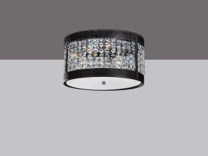 Celsa Flush Ceiling 3 Light E14 Polished Chrome/Black Faux Leather/Crystal