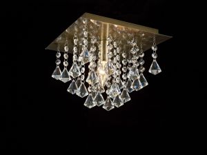 Acton Flush Ceiling 1 Light E14, 250mm Square, Antique Brass/Prism Crystal