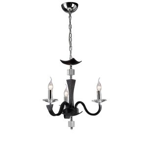 Nardini 50cm Pendant 3 Light E14 Polished Chrome/Black Faux Leather/Crystal