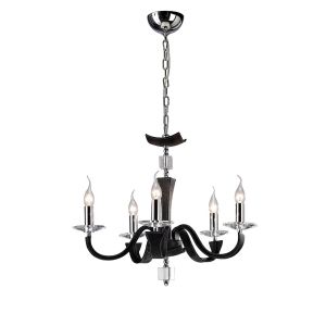 Nardini Pendant 5 Light E14 Polished Chrome/Black Faux Leather/Crystal