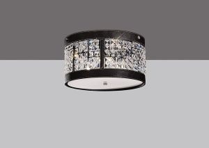 Celsa Flush Ceiling 3 Light E14 Polished Chrome/Dark Brown Faux Leather/Crystal