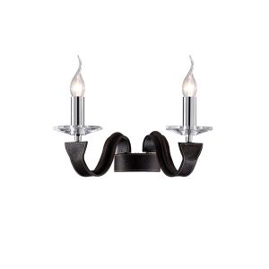 Nardini Wall Lamp 2 Light E14 Polished Chrome/Dark Brown Faux Leather/Crystal