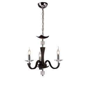 Nardini Pendant 3 Light E14 Polished Chrome/Dark Brown Faux Leather/Crystal