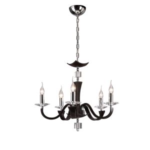 Nardini 60cm Pendant 5 Light E14 Polished Chrome/Dark Brown Faux Leather/Crystal