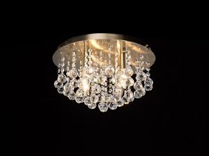 Acton Flush Ceiling 4 Light E14, 38cm Round, Antique Brass/Sphere Crystal