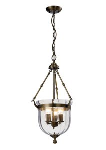 Aubrey 36cm Pendant 3 Light E14 Antique Brass/Glass