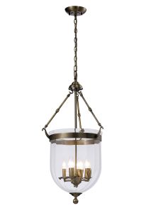 Aubrey 39cm Pendant 4 Light E14 Antique Brass/Glass