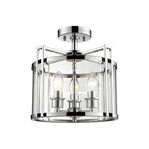 Eaton 32cm Semi Flush 3 Light E14 Polished Chrome/Glass