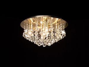 Acton Flush Ceiling 5 Light E14, 46cm Round, Antique Brass/Sphere Crystal