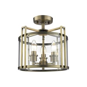 Eaton 32cm Semi Flush 3 Light E14 Antique Brass/Glass