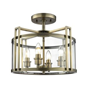 Eaton Semi Flush 4 Light E14 Antique Brass/Glass