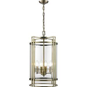 Eaton Pendant 4 Light E14 Antique Brass/Glass