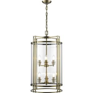 Eaton 42cm Pendant 6 Light E14 Antique Brass/Glass