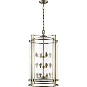 Eaton 53cm Pendant 12 Light E14 Antique Brass/Glass (Pallet Shipment Only, Additional Charges May Apply.) Item Weight: 17.6kg