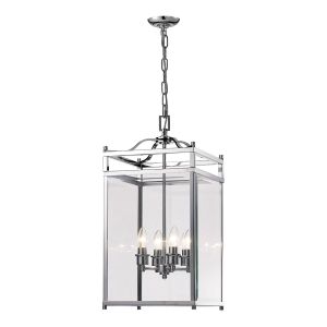 Aston Square Pendant 4 Light E14 Polished Chrome/Glass