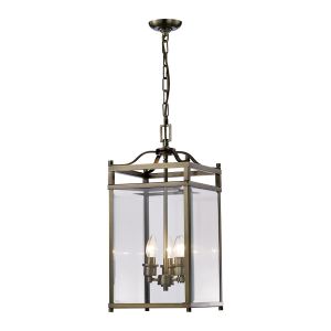 Aston Square Pendant 3 Light E14 Antique Brass/Glass