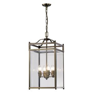 Aston Square Pendant 4 Light E14 Antique Brass/Glass