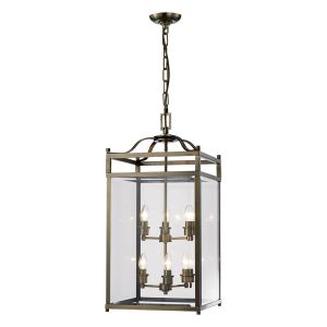 Aston Square Pendant 6 Light E14 Antique Brass/Glass Item Weight: 15kg