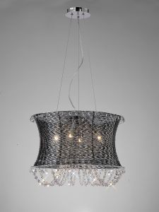 Lanzo 49cm Pendant Round 4 Light E14 Black Chrome/Crystal