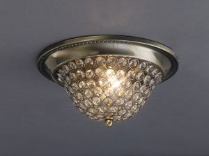 Paloma Flush Ceiling Small 2 Light E14 Antique Brass/Crystal